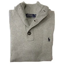 *NEW - POLO RALPH LAUREN MENS CLASSIC 3 BUTTON COTTON SWEATER - GRAY : S - XL