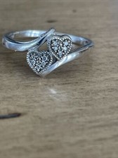 Sterling Silver Split Shank Double Heart Love Sz Ring 9.25