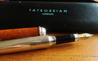 Stylo Plume TATEOSSIAN London - Modèle Silver Wood, Avec 4 Recharges Pelikan Offertes, Neuf