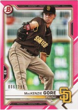MACKENZIE GORE RC 2021 BOWMAN FUCHSIA PINK BORDER # 6/299 PROSPECT CARD # BP-105