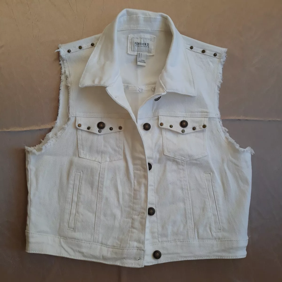 Forever 21 Women s Brass Studded Shoulder s And Pockets White