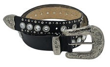 Concho Belt Sz Small Full Rhinestones Cowgirl Silver Buckle Leather Western Blk