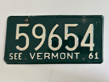 1961 Vermont License Plate Glossy All Original Paint
