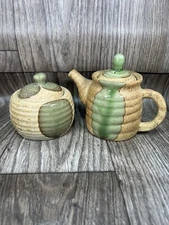 Vintage Stoneware Studio Pottery Set Teapot And Sugar Dish