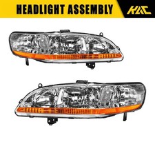 Chrome Headlight Assembly For 1998-2002 Honda Accord Halogen Lr Amber Reflector