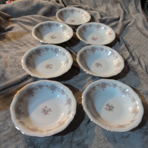 7 Johann Haviland Wild Rose 1/16 Gold Trim 7.5" Soup Bowls Chippendale Pink Gold