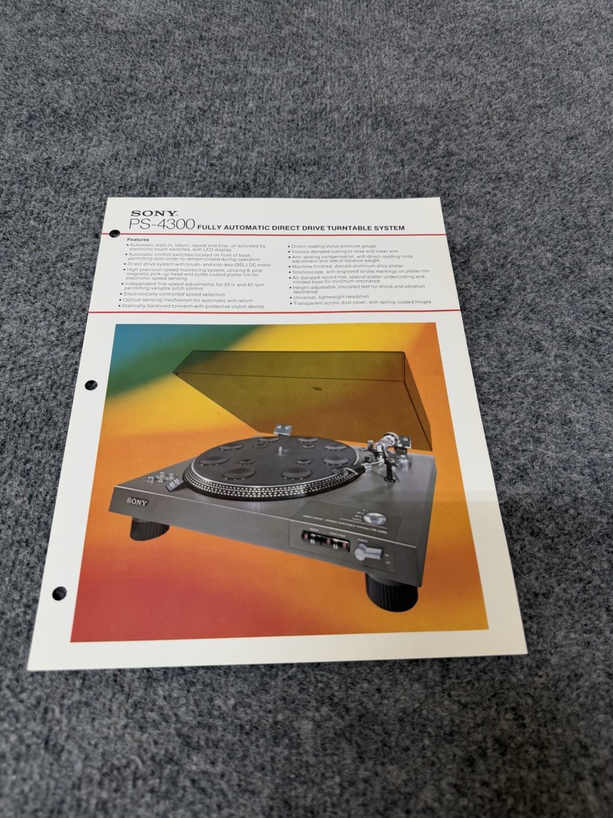 ⭐️ Original Sony PS-4300 Stereo Turntable Dealer Sales Brochure - Beautiful!