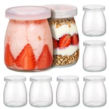 Vtopmart 8 Pack 200ml Reusable Glass Yogurt Jars with Lids, Mini Cup Small Gl...