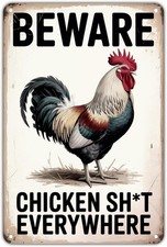 Beware Chicken Vintage Funny Chicken Tin Metal Signs Home D cor 8x12