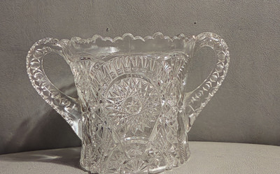  American Brilliant Period Cut Glass sugar cup dbl handle ABP