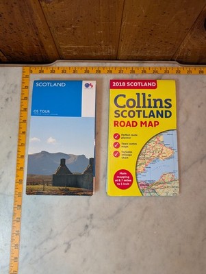 2 Large Folded Maps 2018 Collins Road Map of Scotland And OS Tour Map Tourist