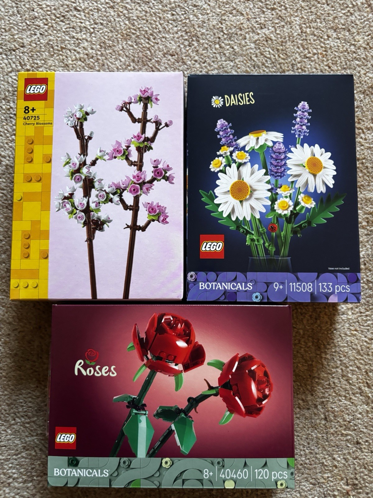 3 x Lego Botanicals Roses (40460), Daisies (11508), Cherry Blossoms (40725) NEW!