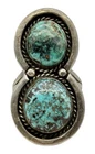 Vintage Navajo Sterling Silver Two Turquoise Long Ring Size 7.25
