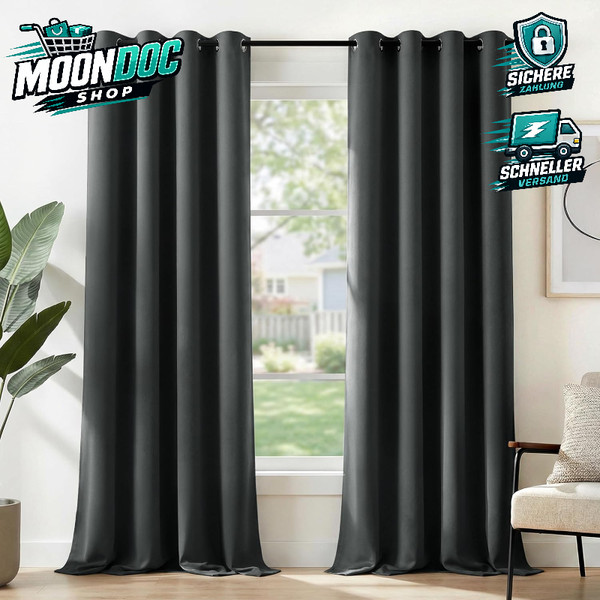 Blickdicht Gardinen Thermogardine Dunkelgrau 220X140 Cm 2Er Set FüR Schlafzimmer-image