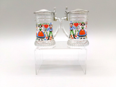 Vintage BMF Original Schnapskrugerl Mini Pewter Illustrated Beer Stein Set