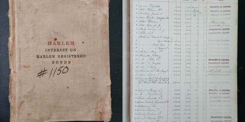 1889 antique NEW YORK and HARLEM RAILROAD COMPANIES handwritten LEDGER BONDS