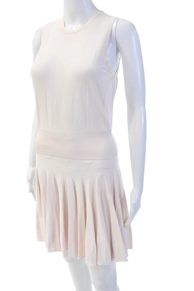 Conjunto de falda y top recortado rosa talla S Alaia para mujer tejido con volantes detalle de corazón Foto 2 de 4