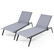 Patio 2PCS Lounge Chair Chaise Recliner 6-Position Adjustable Back Garden Deck