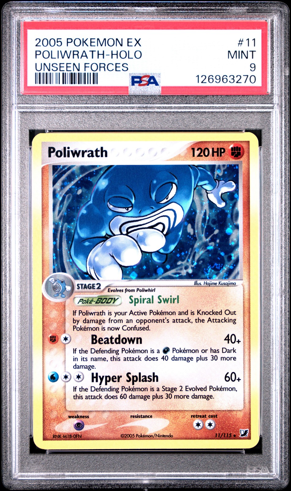 2005 POKEMON EX UNSEEN FORCES #11 POLIWRATH-HOLO PSA 9