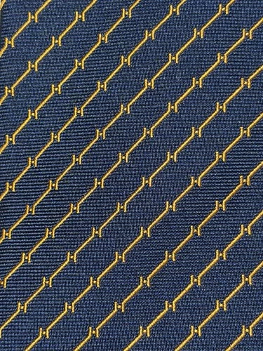 NWT Hermes Tie Cravate Soie Lourde 7cm H Quadrige Hand Sewn France Marine/Orange - product listing photo