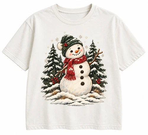 Vintage Snowman Christmas T-Shirt Winter Forest Holiday Graphic Tee Unisex - product listing photo