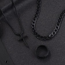 Set Gioielli 3pz Croce Ciondolo Collana Bracciale Anello Accessorio Moda