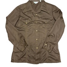 Vintage 70s Wrangler Western Shirt Brown Pearl Snap Button Big Lapel Sz M MUSA