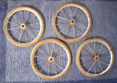 4 Vintage Spoked Hard Rubber Wagon Wheels - Restoration Parts