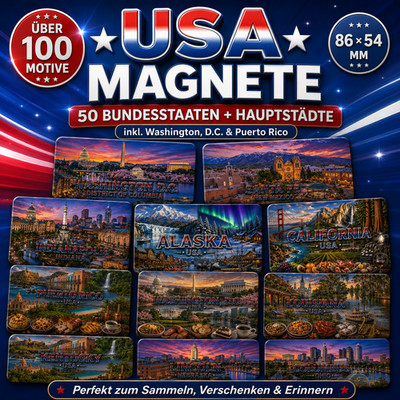 USA Magnet 50 Bundesstaaten Hauptstädte 52 Motive Kühlschrankmagnet Souvenir