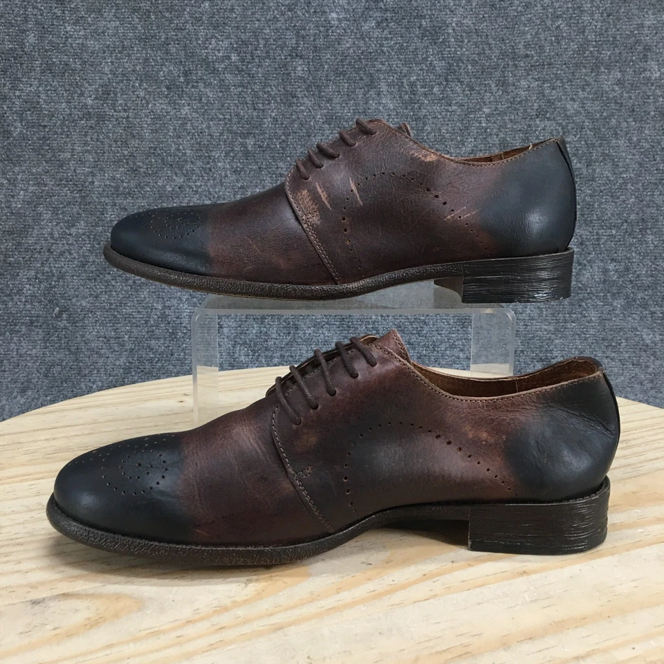 Robert Wayne Dress Shoes Mens 9 D Oxford Brown Black Leather Lace-Up Cap Toe - Image 2 of 4