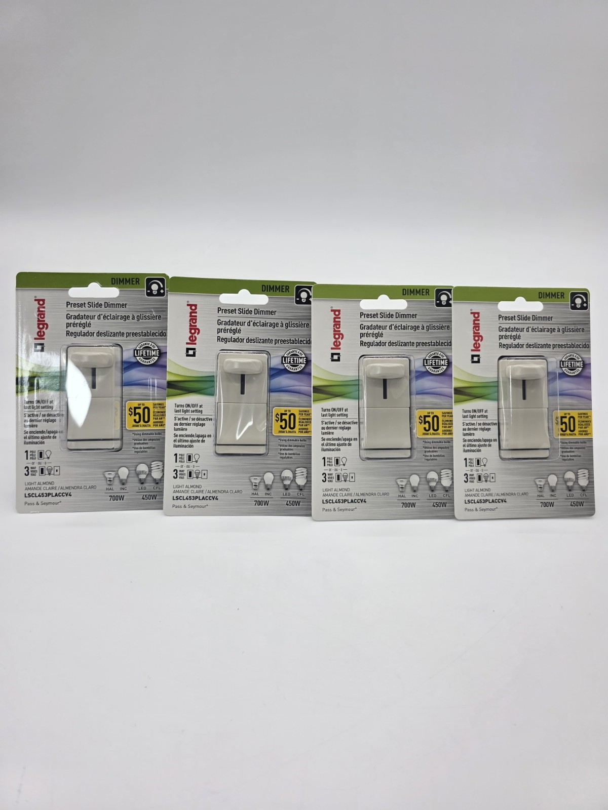 (4) Legrand LSCL453PLACCV4 Preset Slide Dimmer 1 Pole OR 3-W