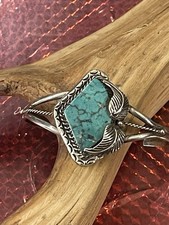 Navajo Armspange mit grünem Nevada Türkis,Sterling Silber,90er Indianerschmuck