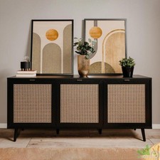 MADIA CREDENZA BUFFET 150x40x71 h CM NERO PAGLIA DI VIENNA NORDICO 3 ANTE
