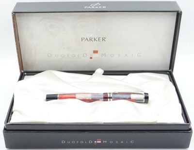 Parker Duofold International Red Mosaic Fountain Pen In Box - 2002 - 18kt M Nib