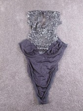 Eloquii 4X Womens Bodysuit Gray Lace Nylon Spandex