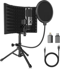 Studio Recording Microphone Isolation Shield with Pop Filter and Metal Tripod...