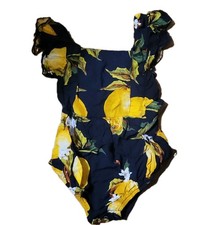 PatPat Lemon Print Ruffle One piece Navy Yellow 12-18 Months