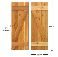 15" X 60" Natural Cedar Board-N-Batten Baton Z Shutters Pair