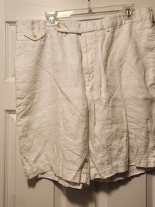 polo Ralph Lauren men's white 100%linen flat front casual shorts  size: 38