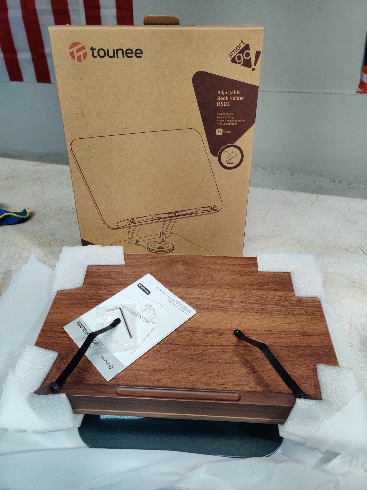 Tounee Book Stand for Reading, Adjustable Book Holder with 360° Swivel Base