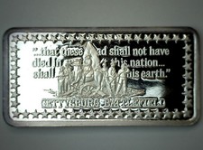 1973 Gettysburg Battlefield Silver Bar Hamilton Mint Wonders of America 1oz .999