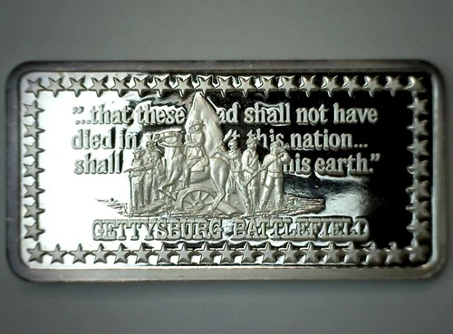 1973 Gettysburg Battlefield Silver Bar Hamilton Mint Wonders of America 1oz .999