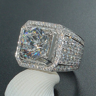 Men's 4Carat Lab Created Diamond Rings 925 Sterling Silver Rings Size 8-13