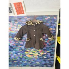 OshKosh Bgosh Girls Brown Faux Suede Leopard Trim Hooded Jacket Coat Size 4T