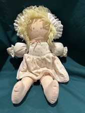 VINTAGE EDEN CLOTH MUSICAL WIND UP DOLL BLONDE BLUE EYES PINK ROSE PRINT DRESS