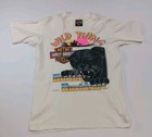 Vtg White Harley Davidson Shirt Panther Medium USA Single Stitch Distressed