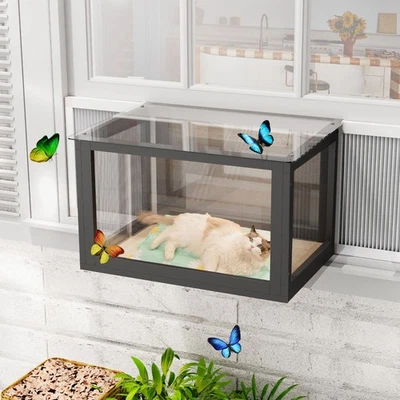 TITIMO Cat Window Box, Catio Outdoor Cat Enclosure with Bug Proof Wire Mesh