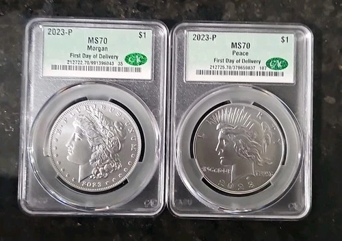 2023 P Morgan/ PEACE SILVER DOLLAR CAC MS70 First Day of Delivery