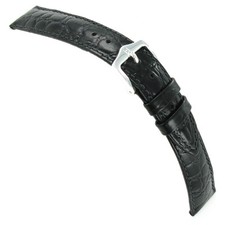 16mm Hirsch Crocodile Grain Black Genuine Leather Watch Band Mens Long