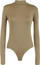 NEW WOMENS LADIES LONG SLEEVE PLAIN HIGH TURTLE NECK BODYSUIT LEOTARD TOP 8-14